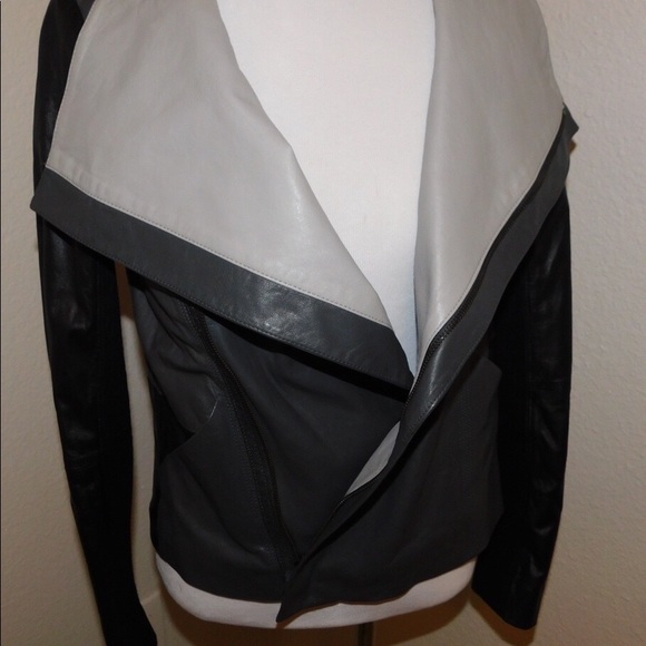 Vince Gray and Black Leather Jacket - Picture 2 of 7